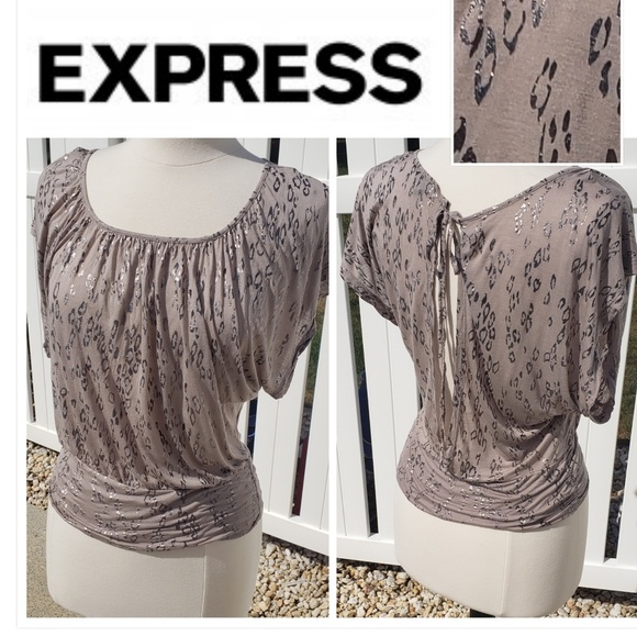 Express Tops - Express silver cheetah print scoop neck open back